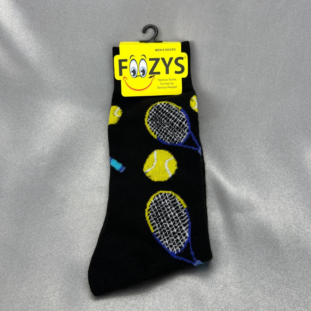 Foozys Unisex Tennis Racket Ball Novelty Crew Socks Black Shoe Sz 6-12 - Gifts